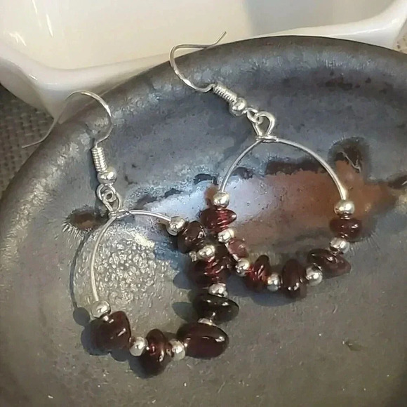 Handcrafted Baroque Garnet Gemstone Sterling Silver Plated Beads Earrings - Picture 1 of 8
